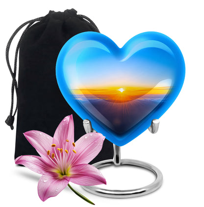 Misty Blue Blue Cremation Urn detail view - heart-shaped blue design symbolizing eternal love - full-size 10 inch 200 cubic inch adult cremation urn