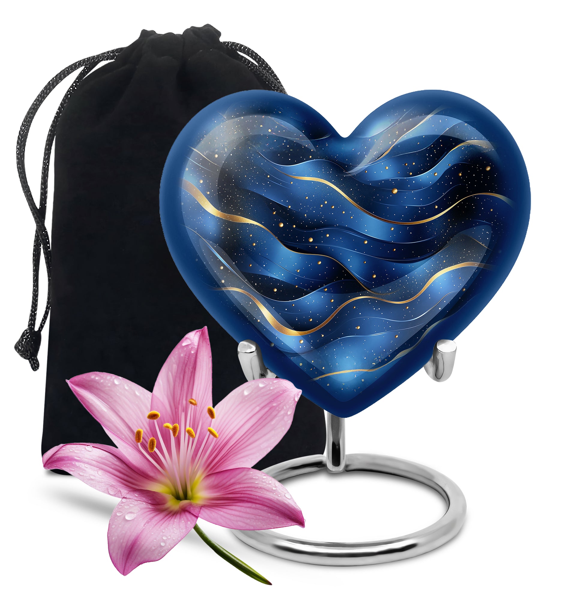 Pastel Blue Blue Cremation Urn detail view - loving heart memorial featuring blue pattern - full-size 10 inch 200 cubic inch adult cremation urn