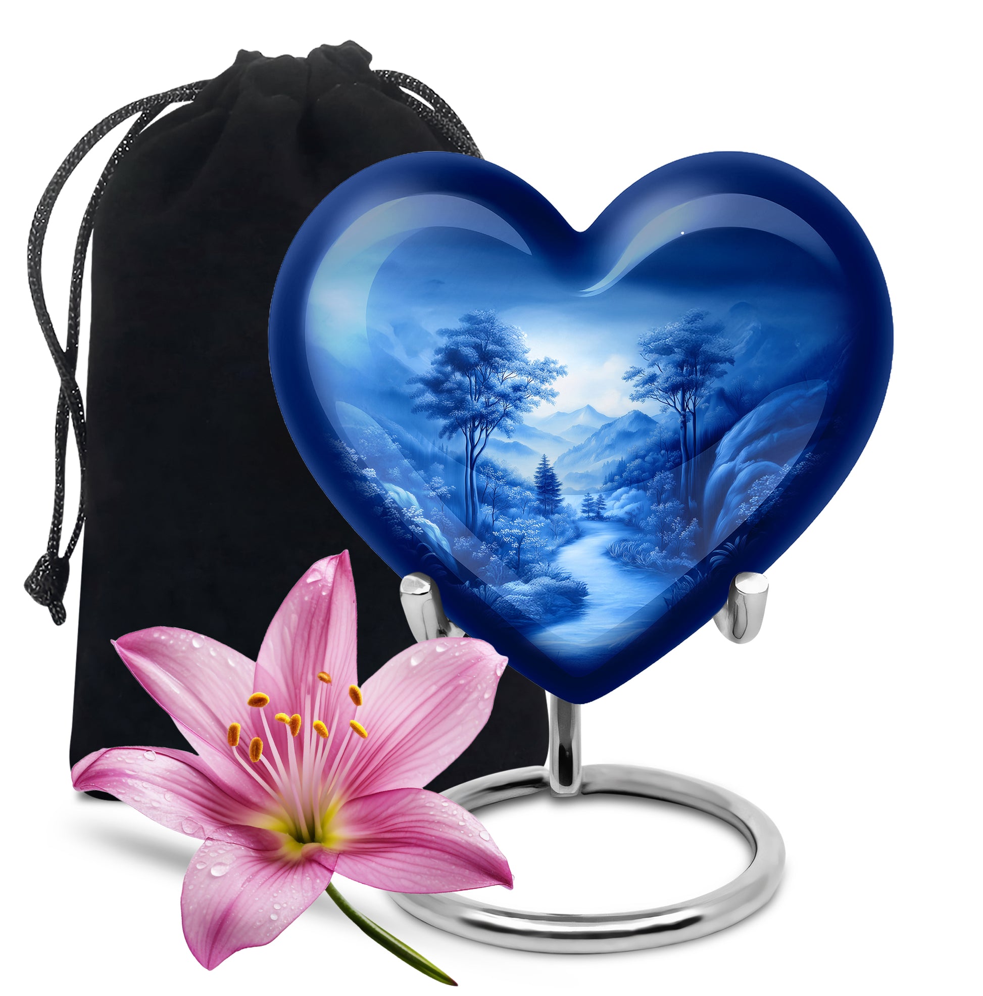 Dusty Blue Blue Cremation Urn detail view - heart-shaped blue design symbolizing eternal love - full-size 10 inch 200 cubic inch adult cremation urn