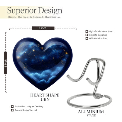 Sky Blue Blue Cremation Urn front view showing detailed design - heart-shaped blue design symbolizing eternal love - mini keepsake memorial for portion of cremation ashes