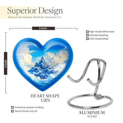 Misty Blue Blue Cremation Urn front view showing detailed design - loving heart memorial featuring blue pattern - mini keepsake memorial for portion of cremation ashes