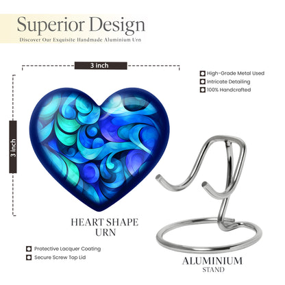 Twilight Blue Blue Cremation Urn front view showing detailed design - compassionate heart-blue combination with gentle curves - mini keepsake memorial for portion of cremation ashes