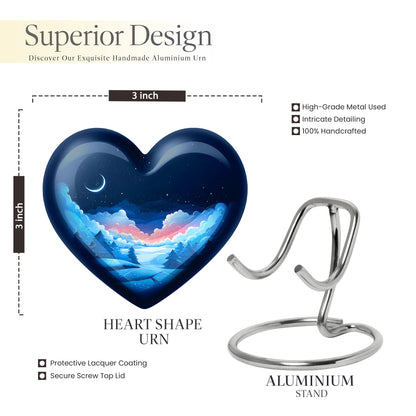 Powder Blue Blue Cremation Urn front view showing detailed design - heart-shaped blue design symbolizing eternal love - mini keepsake memorial for portion of cremation ashes