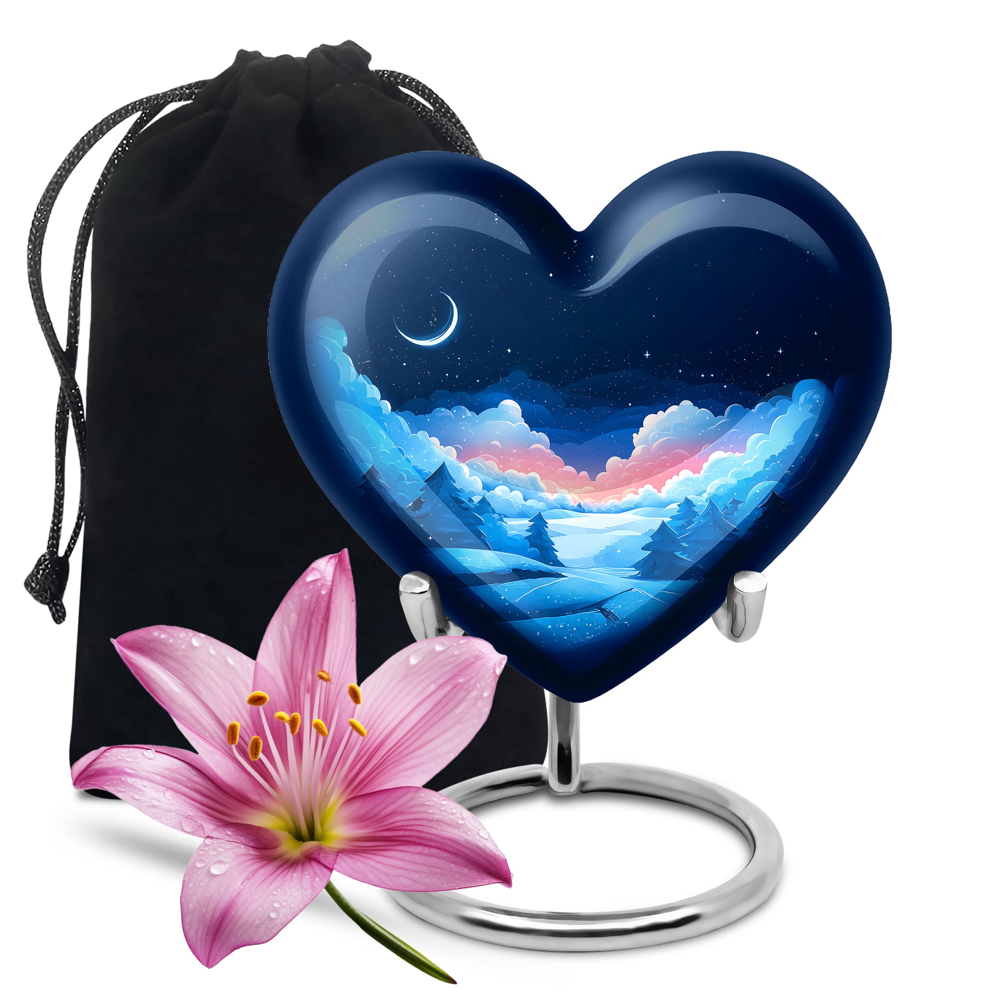 Azure Blue Cremation Urn detail view - loving heart memorial featuring blue pattern - full-size 10 inch 200 cubic inch adult cremation urn
