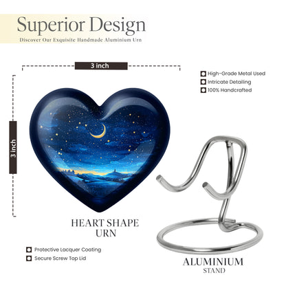 Icy Blue Blue Cremation Urn front view showing detailed design - heart-shaped blue design symbolizing eternal love - mini keepsake memorial for portion of cremation ashes