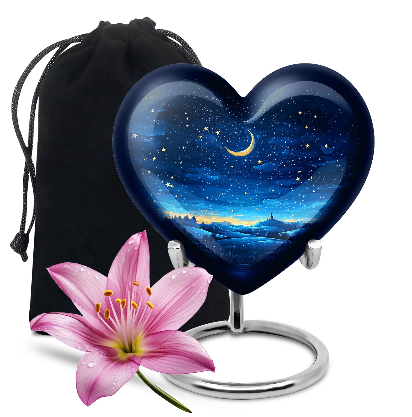 Sky Blue Blue Cremation Urn detail view - heart-shaped blue design symbolizing eternal love - full-size 10 inch 200 cubic inch adult cremation urn