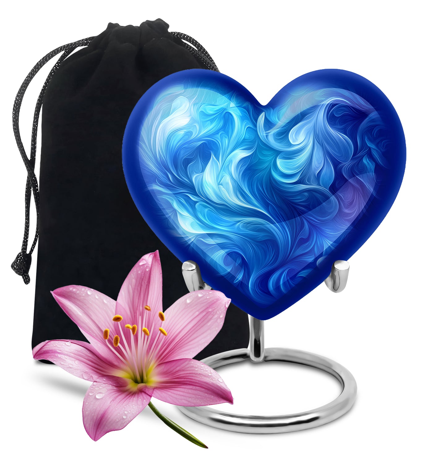 Bright Blue Blue Cremation Urn detail view - compassionate heart-blue combination with gentle curves - full-size 10 inch 200 cubic inch adult cremation urn
