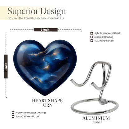Slate Blue Blue Cremation Urn front view showing detailed design - heart-shaped blue design symbolizing eternal love - mini keepsake memorial for portion of cremation ashes