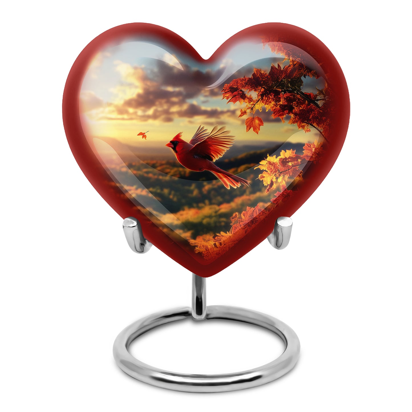 Luminous Gold Cardinal Embrace Urn for Human Ashes - 10-inch, 200 cu in - Yatskia