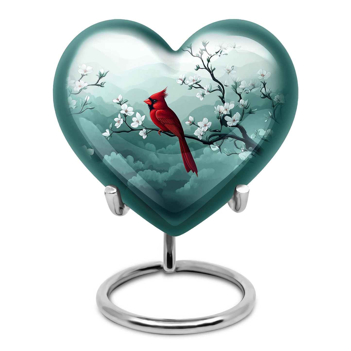 Graceful Silver Cardinal Promise Urn for Human Ashes - 10-inch, 200 cu in - Yatskia
