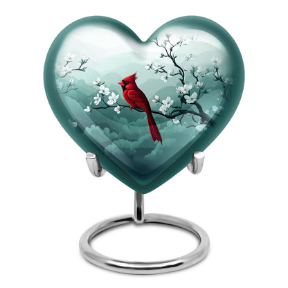 Graceful Silver Cardinal Promise Urn for Human Ashes - 10-inch, 200 cu in - Yatskia