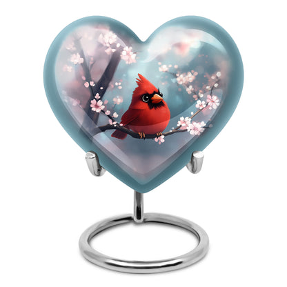 Teal Comforting Cardinal Memorial Urn for Ashes - 10-inch, 200 cu in - Yatskia