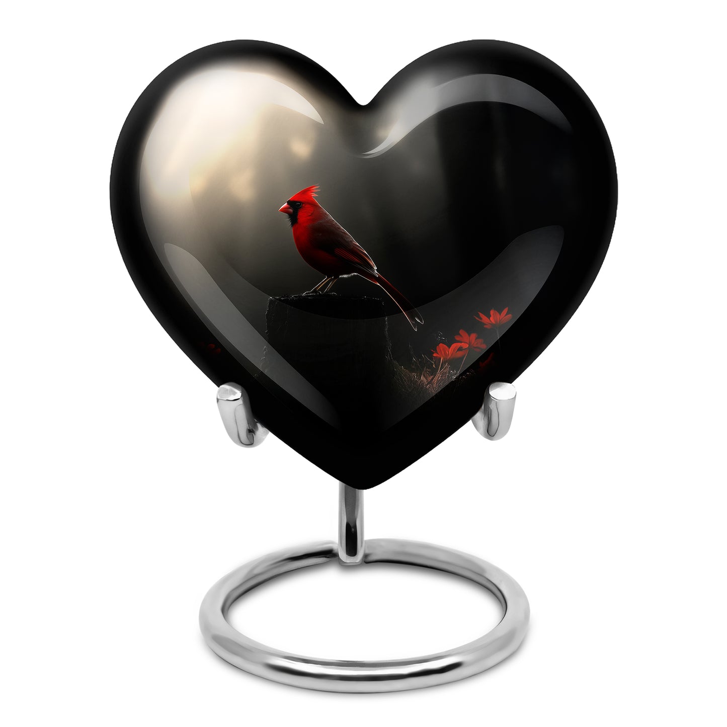 Black Comforting Cardinal Memorial Urn for Ashes - 10-inch, 200 cu in - Yatskia