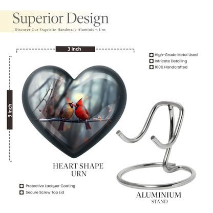 Mist Gray Cardinal Cremation Urn front view showing detailed design - loving heart memorial featuring cardinal pattern - mini keepsake memorial for portion of cremation ashes