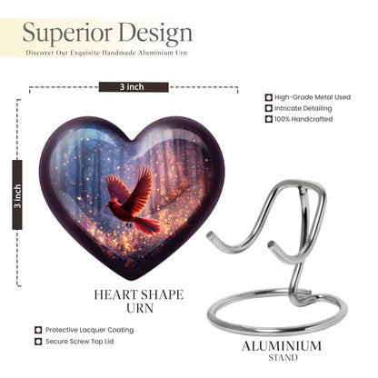Slate Blue Cardinal Cremation Urn front view showing detailed design - loving heart memorial featuring cardinal pattern - mini keepsake memorial for portion of cremation ashes