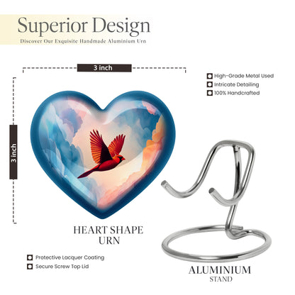 Soft Blue Cardinal Cremation Urn front view showing detailed design - compassionate heart-cardinal combination with gentle curves - mini keepsake memorial for portion of cremation ashes