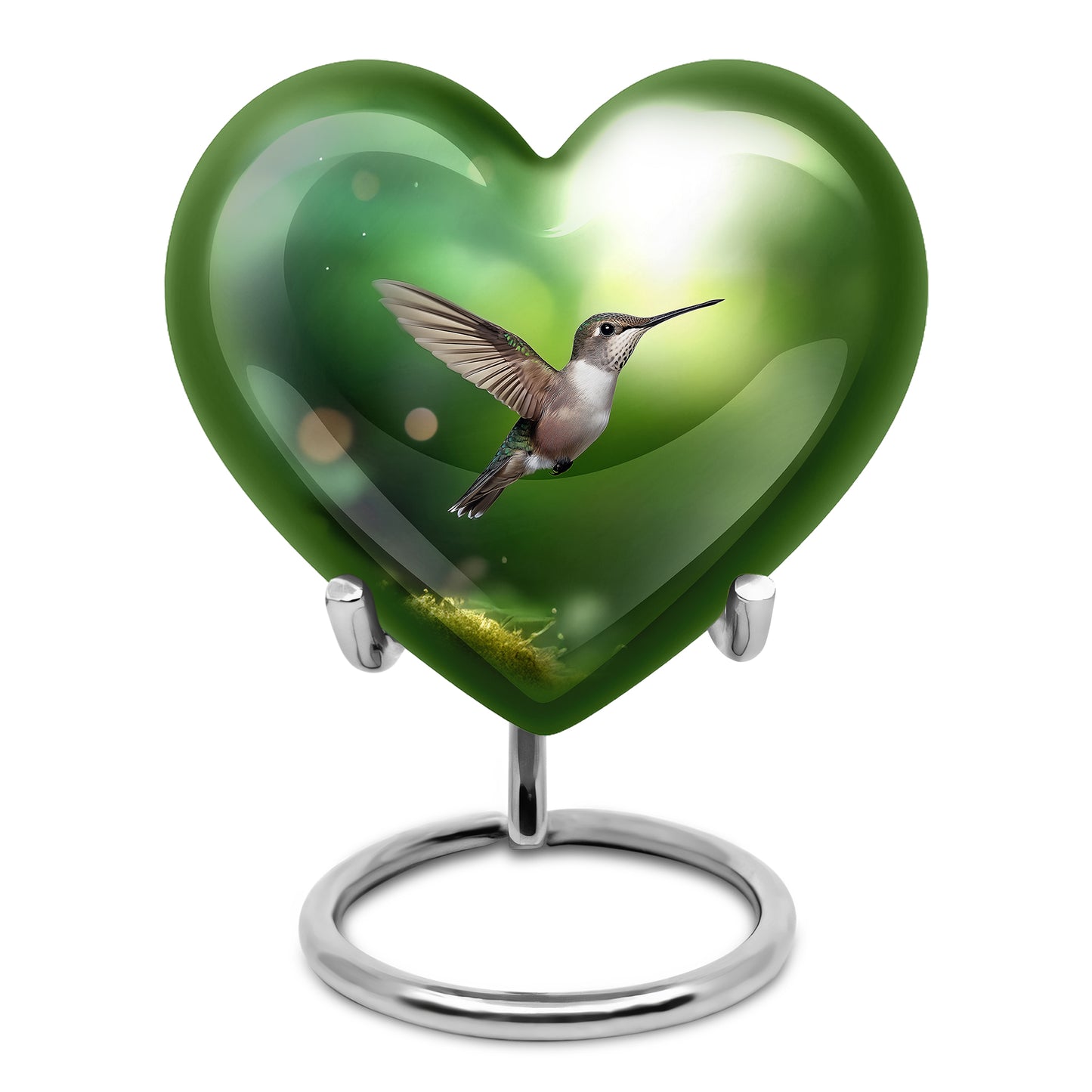 Green Resounding Hummingbird Memorial Urn for Ashes - 10-inch, 200 cu in - Yatskia