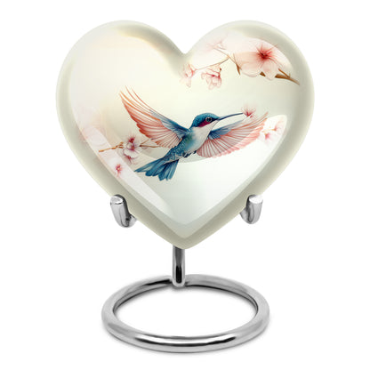 Dignified White Hummingbird Cremation Urn for Ashes - 10-inch, 200 cu in - Yatskia