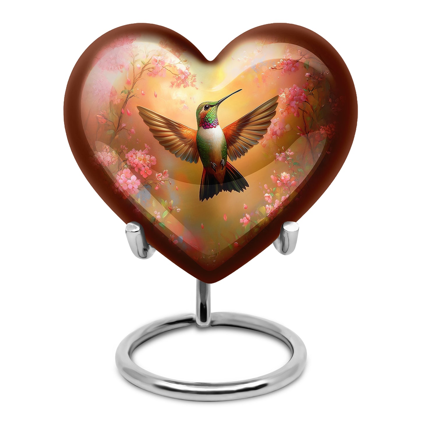 Gold Exquisite Hummingbird Memorial Urn for Ashes - 10-inch, 200 cu in - Yatskia