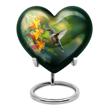 Green Comforting Hummingbird Memorial Urn for Ashes - 10-inch, 200 cu in - Yatskia