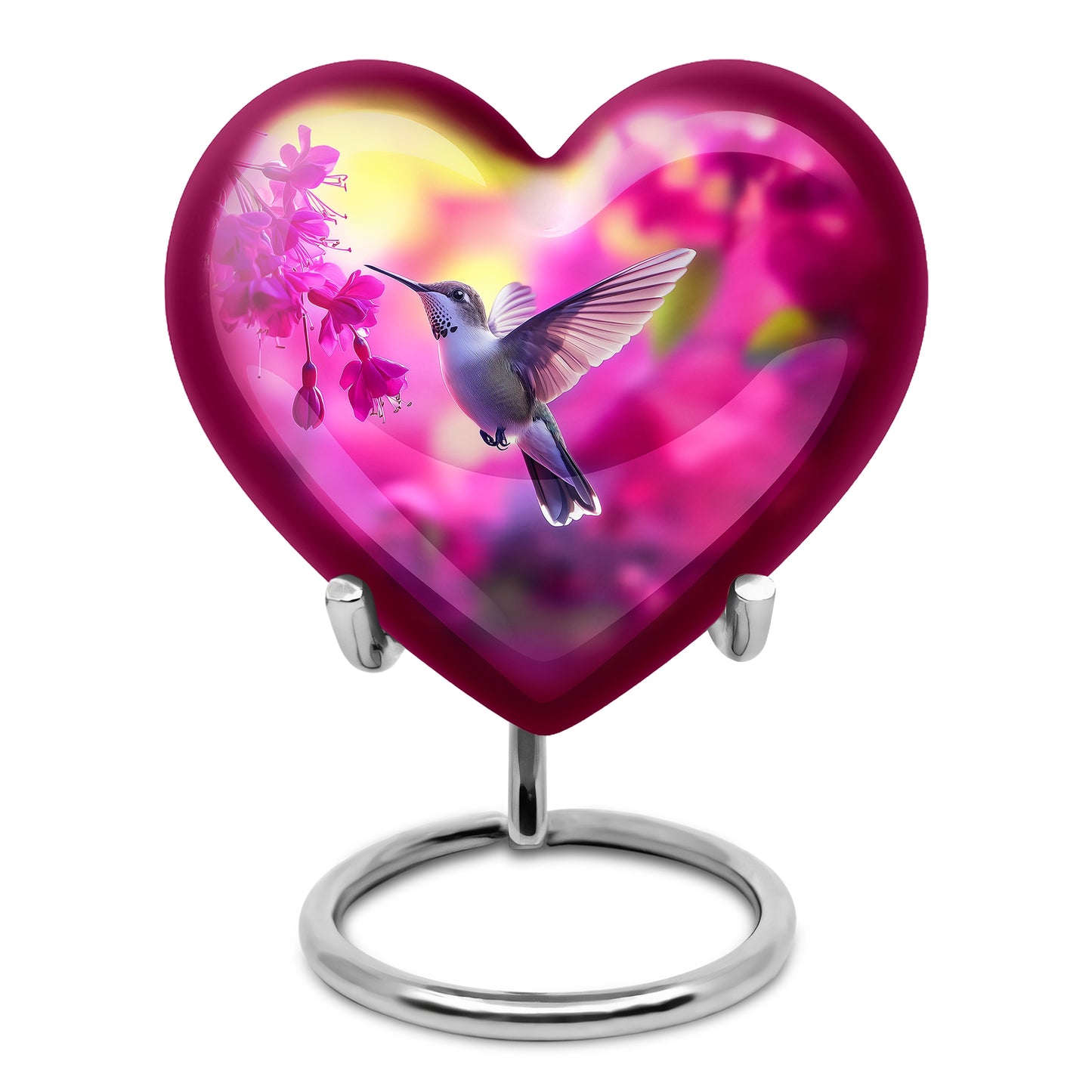 Resplendent Pink Hummingbird Cremation Urn for Ashes - 10-inch, 200 cu in - Yatskia