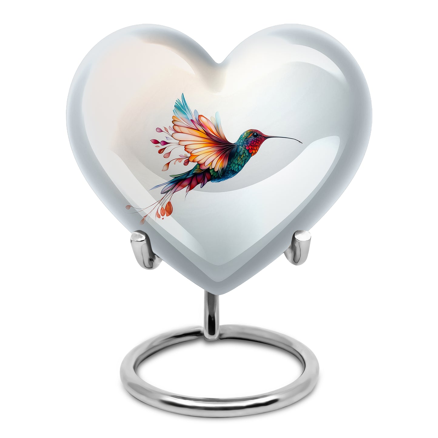 Personalized Hummingbird Cremation Urns - Pristine Silver 10-inch, 200 cu in - Yatskia