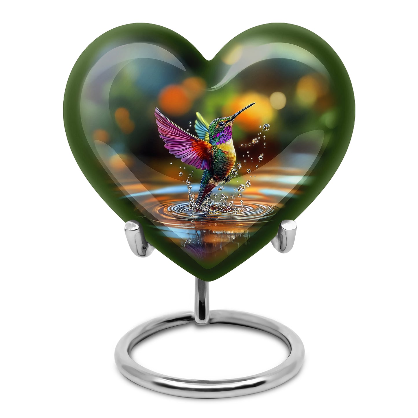 Green Breathtaking Hummingbird Memorial Urn for Ashes - 10-inch, 200 cu in - Yatskia
