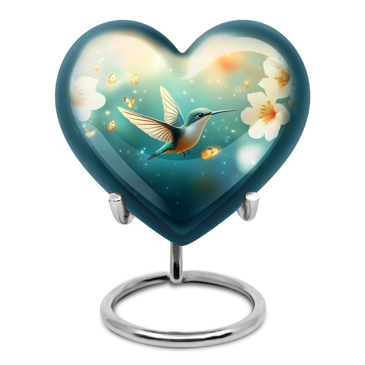 Personalized Teal Steadfast Hummingbird Cremation Urns for Human Ashes - 10-inch, 200 cu in - Yatskia