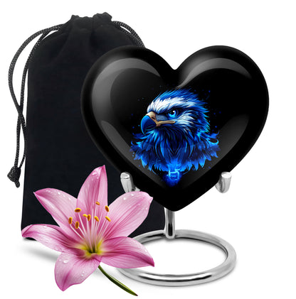 Dark Black Eagle Cremation Urn detail view - compassionate heart-eagle combination with gentle curves - full-size 10 inch 200 cubic inch adult cremation urn