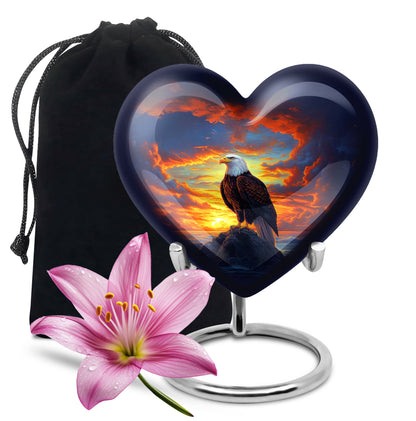 Soft Blue Eagle Cremation Urn detail view - compassionate heart-eagle combination with gentle curves - full-size 10 inch 200 cubic inch adult cremation urn