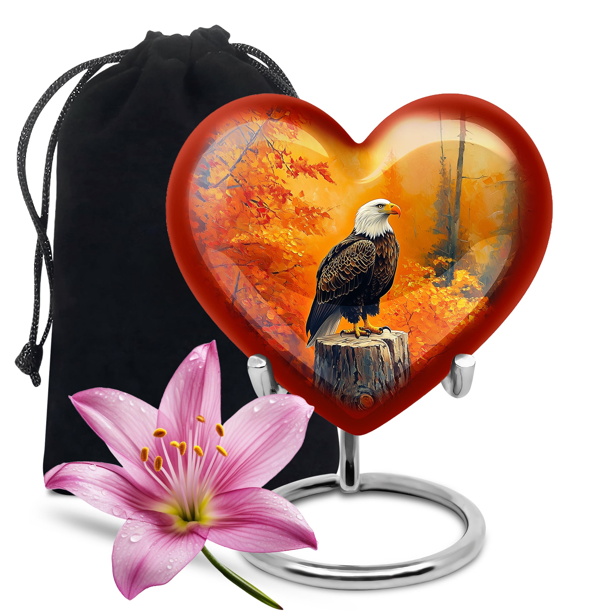Gilded Gold Eagle Cremation Urn detail view - heart-shaped eagle design symbolizing eternal love - full-size 10 inch 200 cubic inch adult cremation urn