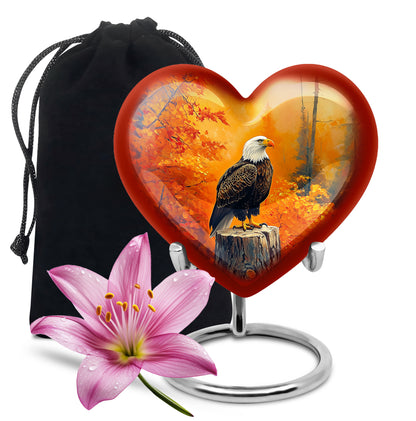 Gilded Gold Eagle Cremation Urn detail view - heart-shaped eagle design symbolizing eternal love - full-size 10 inch 200 cubic inch adult cremation urn