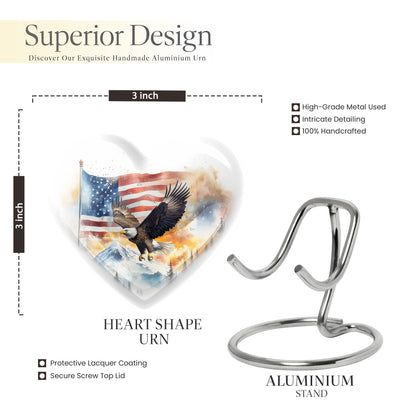 Platinum Silver Eagle Cremation Urn front view showing detailed design - loving heart memorial featuring eagle pattern - mini keepsake memorial for portion of cremation ashes