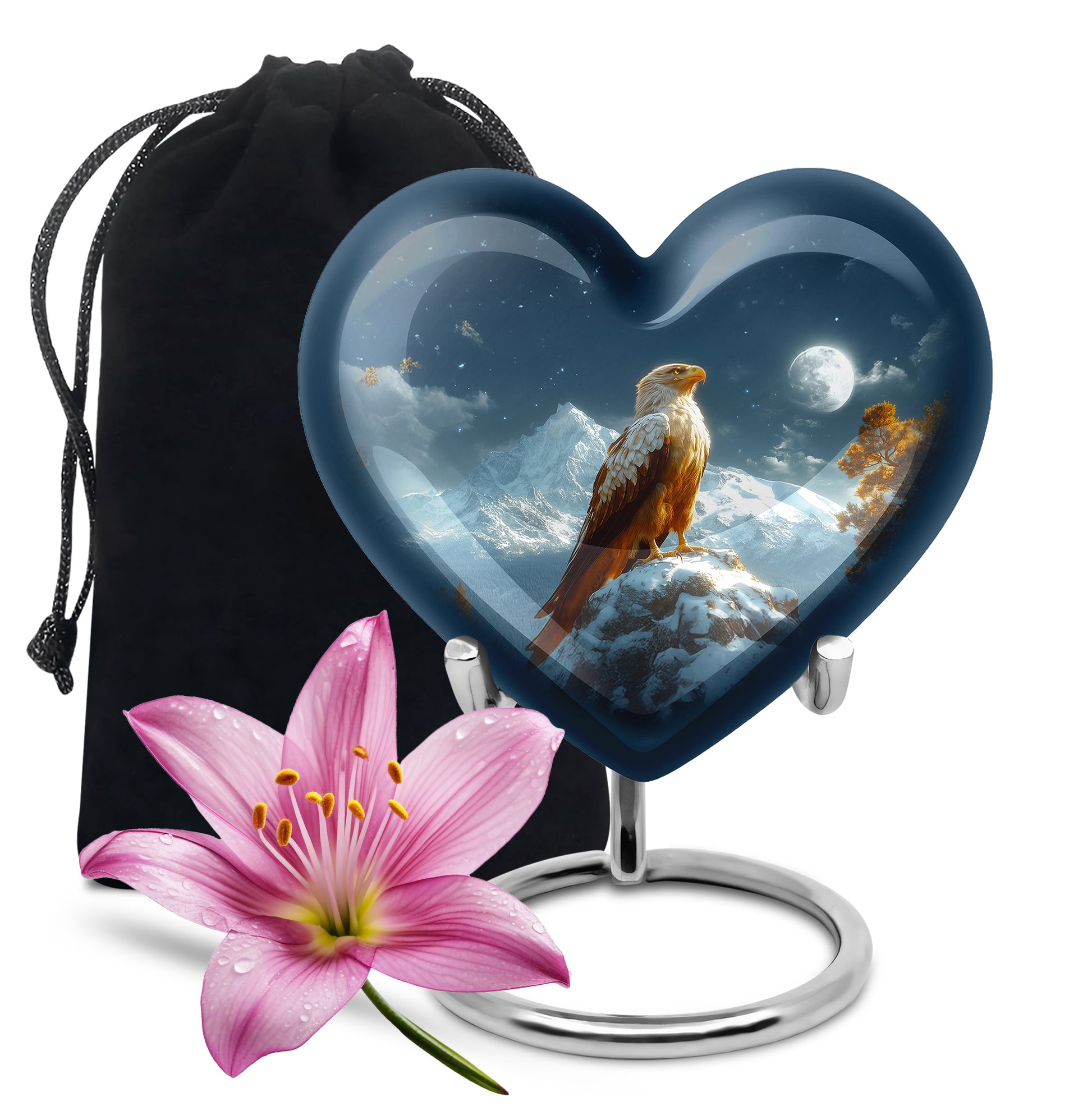 Pastel Blue Eagle Cremation Urn detail view - loving heart memorial featuring eagle pattern - full-size 10 inch 200 cubic inch adult cremation urn