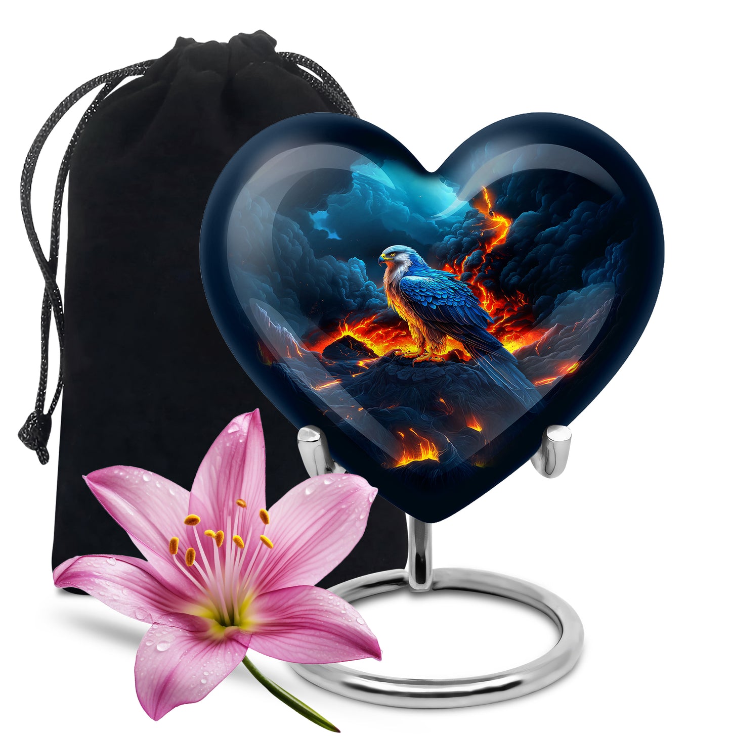 Misty Blue Eagle Cremation Urn detail view - heart-shaped eagle design symbolizing eternal love - full-size 10 inch 200 cubic inch adult cremation urn