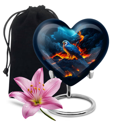 Misty Blue Eagle Cremation Urn detail view - heart-shaped eagle design symbolizing eternal love - full-size 10 inch 200 cubic inch adult cremation urn