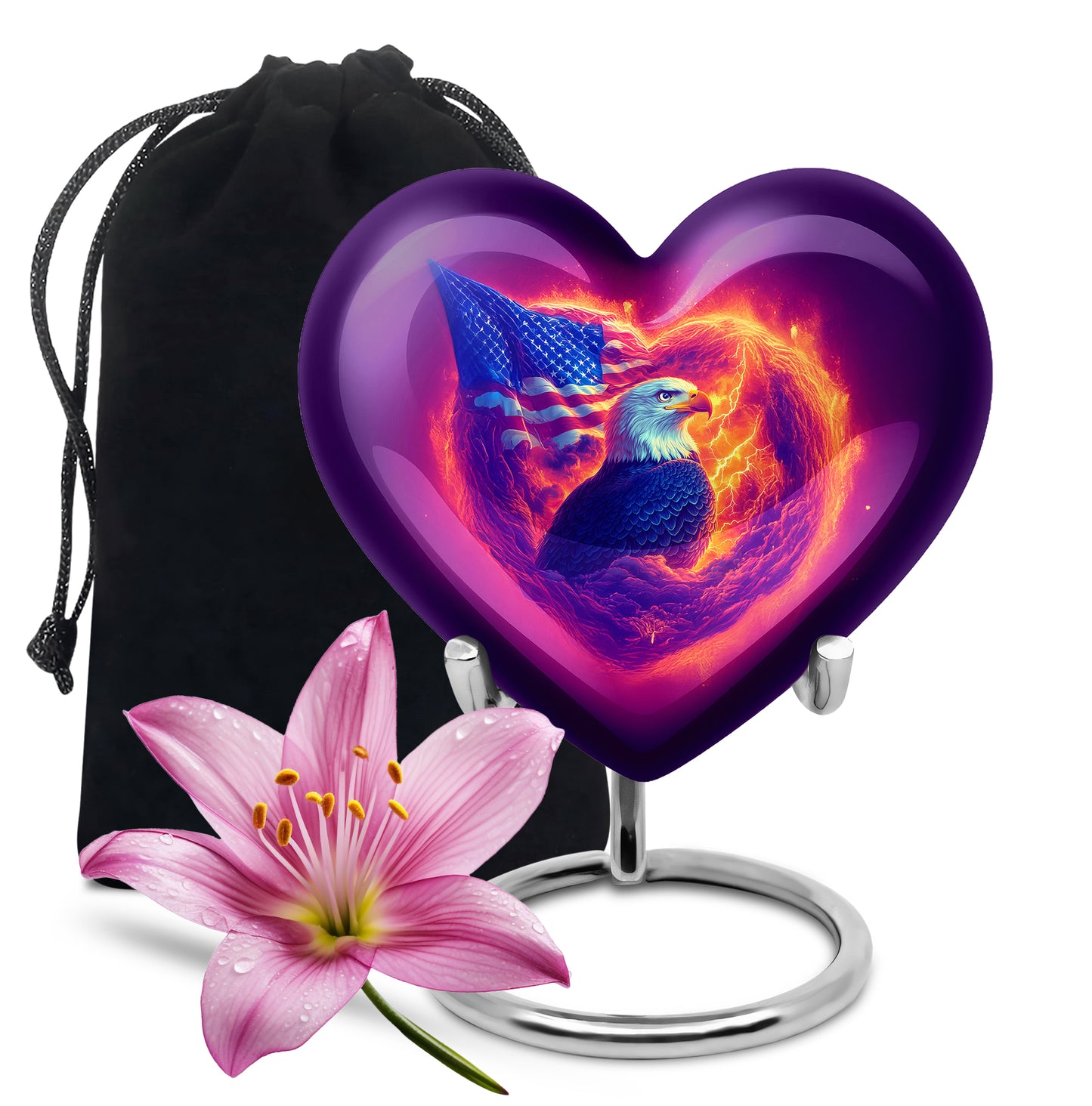 Pastel Pink Eagle Cremation Urn detail view - loving heart memorial featuring eagle pattern - full-size 10 inch 200 cubic inch adult cremation urn