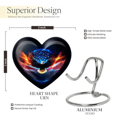Rich Black Eagle Cremation Urn front view showing detailed design - loving heart memorial featuring eagle pattern - mini keepsake memorial for portion of cremation ashes