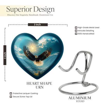 Ocean Teal Eagle Cremation Urn front view showing detailed design - heart-shaped eagle design symbolizing eternal love - mini keepsake memorial for portion of cremation ashes