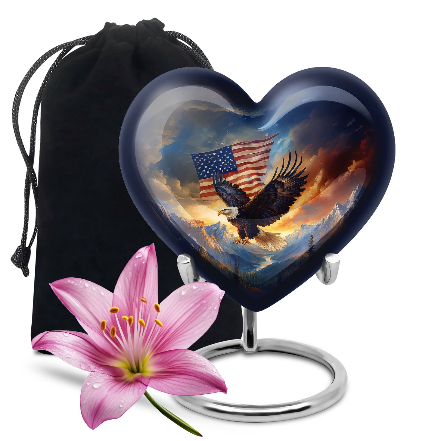 Slate Blue Eagle Cremation Urn detail view - loving heart memorial featuring eagle pattern - full-size 10 inch 200 cubic inch adult cremation urn