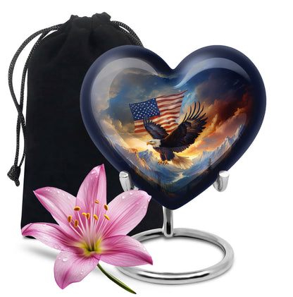 Slate Blue Eagle Cremation Urn detail view - loving heart memorial featuring eagle pattern - full-size 10 inch 200 cubic inch adult cremation urn