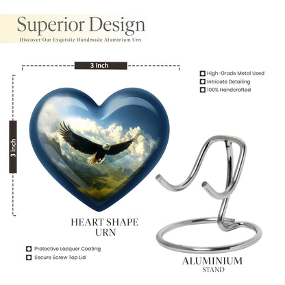 Dusty Blue Eagle Cremation Urn front view showing detailed design - heart-shaped eagle design symbolizing eternal love - mini keepsake memorial for portion of cremation ashes
