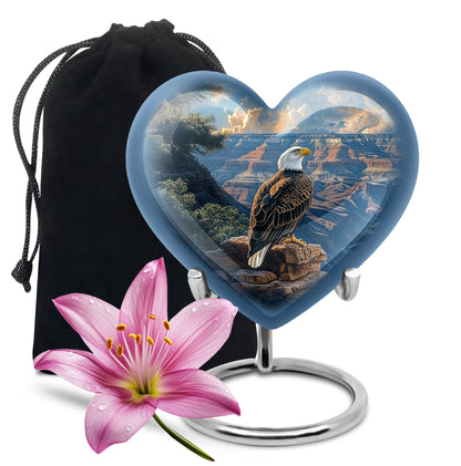 Slate Blue Eagle Cremation Urn detail view - heart-shaped eagle design symbolizing eternal love - full-size 10 inch 200 cubic inch adult cremation urn