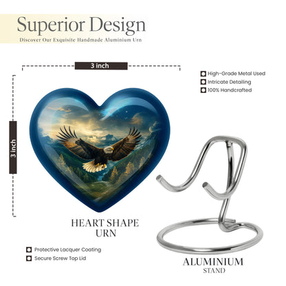 Misty Blue Eagle Cremation Urn front view showing detailed design - heart-shaped eagle design symbolizing eternal love - mini keepsake memorial for portion of cremation ashes