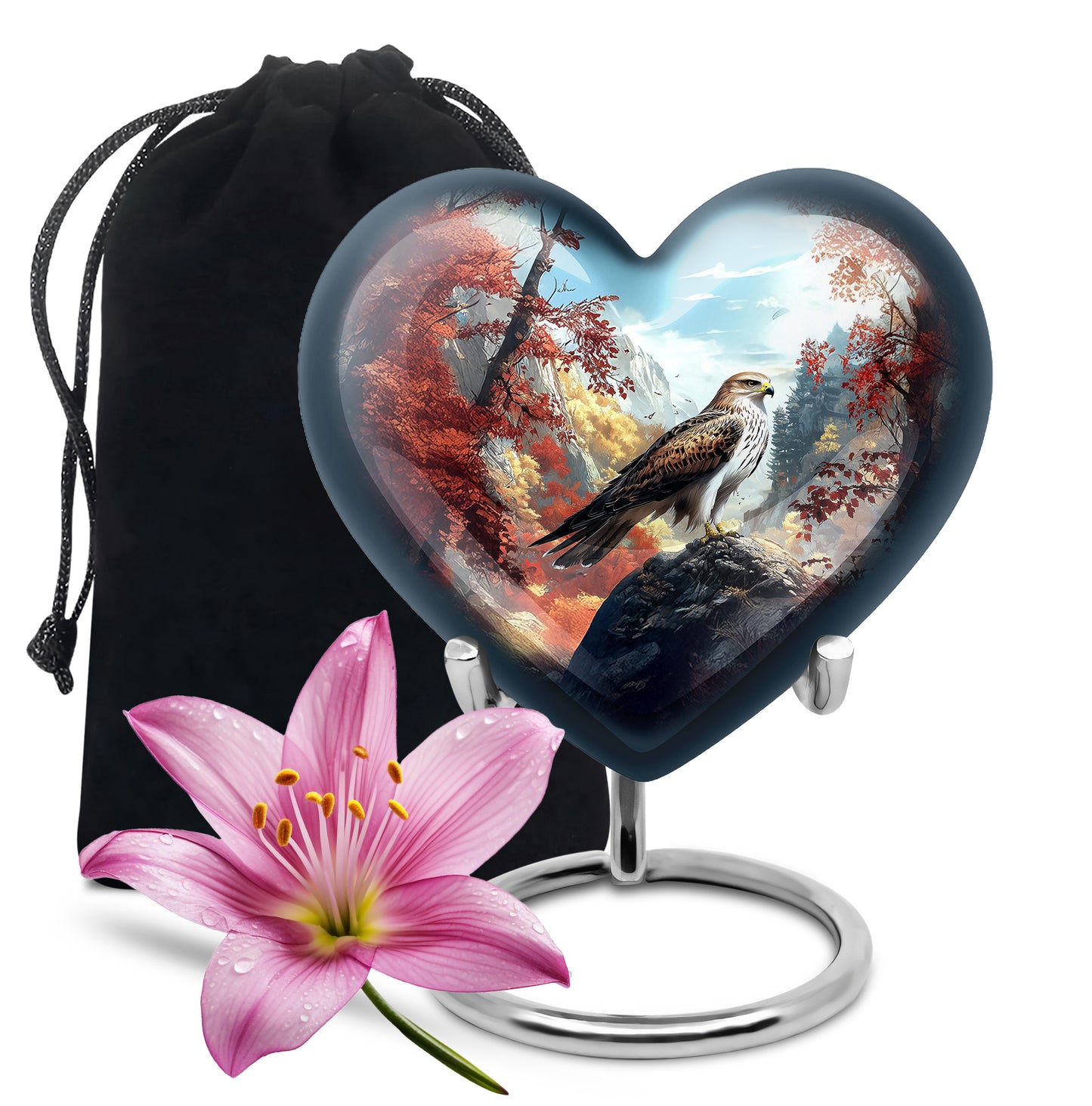 Dusty Blue Eagle Cremation Urn detail view - loving heart memorial featuring eagle pattern - full-size 10 inch 200 cubic inch adult cremation urn