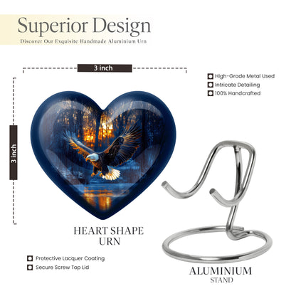 Calming Blue Eagle Cremation Urn front view showing detailed design - compassionate heart-eagle combination with gentle curves - mini keepsake memorial for portion of cremation ashes