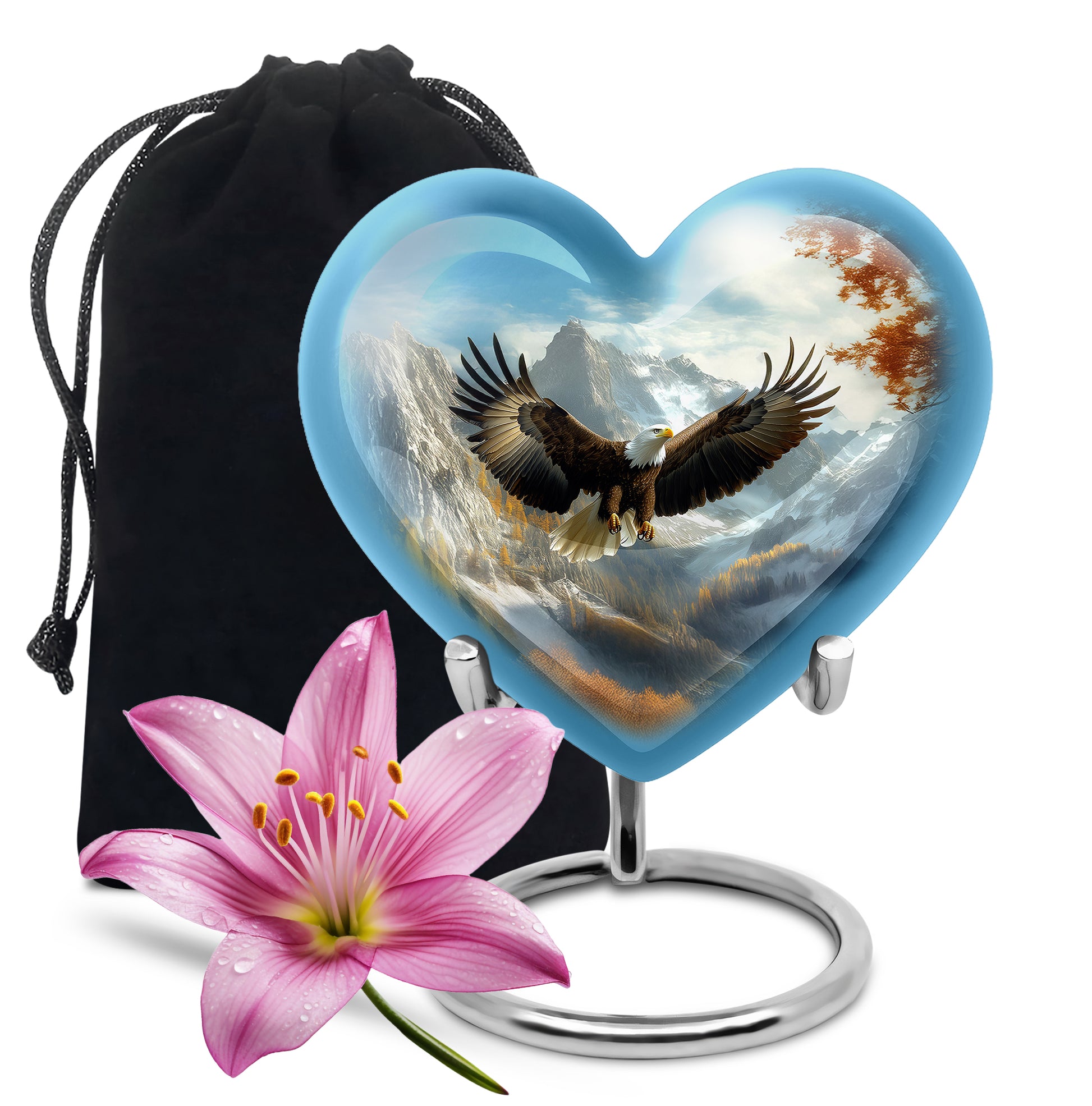Twilight Blue Eagle Cremation Urn detail view - compassionate heart-eagle combination with gentle curves - full-size 10 inch 200 cubic inch adult cremation urn