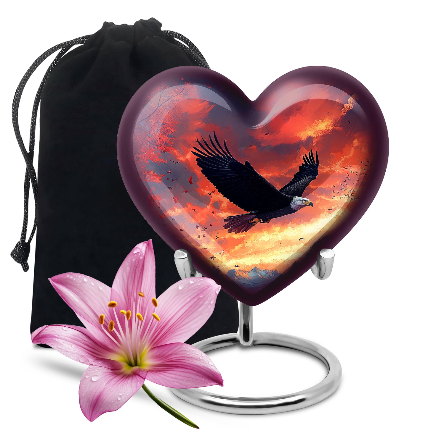 Vivid Blue Eagle Cremation Urn detail view - compassionate heart-eagle combination with gentle curves - full-size 10 inch 200 cubic inch adult cremation urn