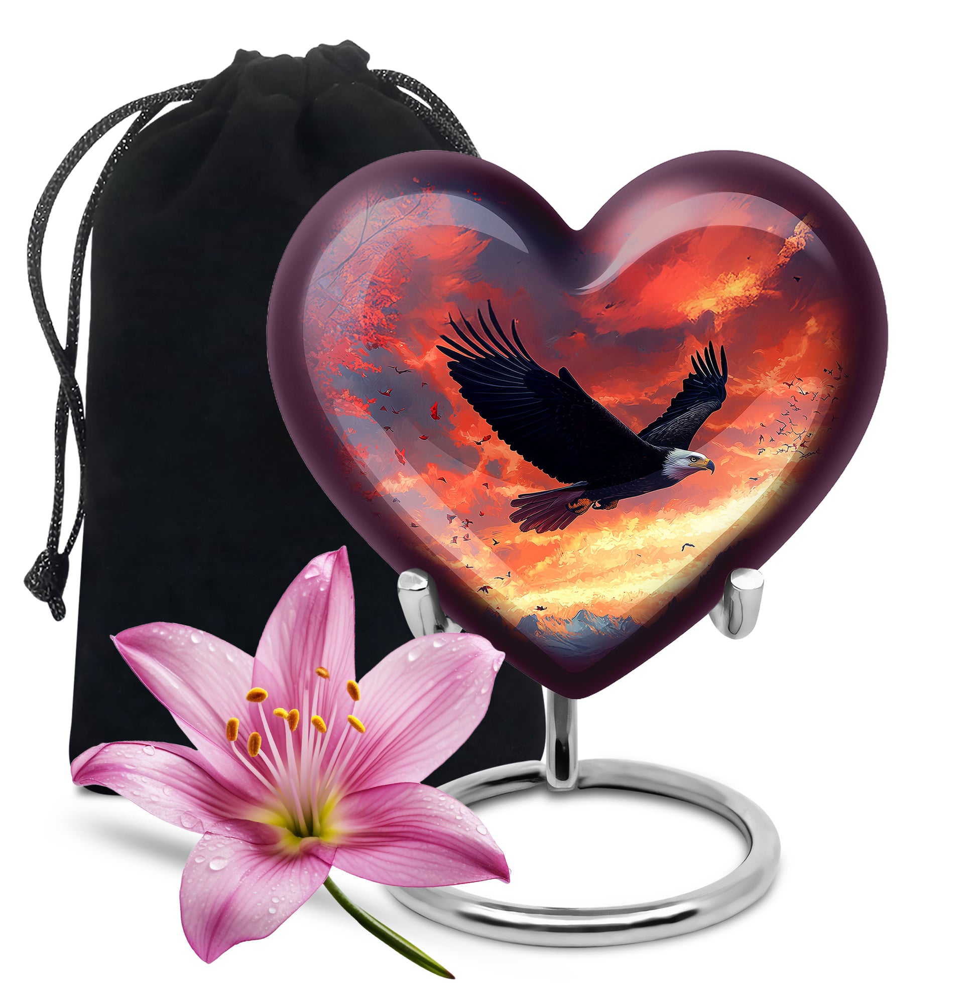 Vivid Blue Eagle Cremation Urn detail view - compassionate heart-eagle combination with gentle curves - full-size 10 inch 200 cubic inch adult cremation urn