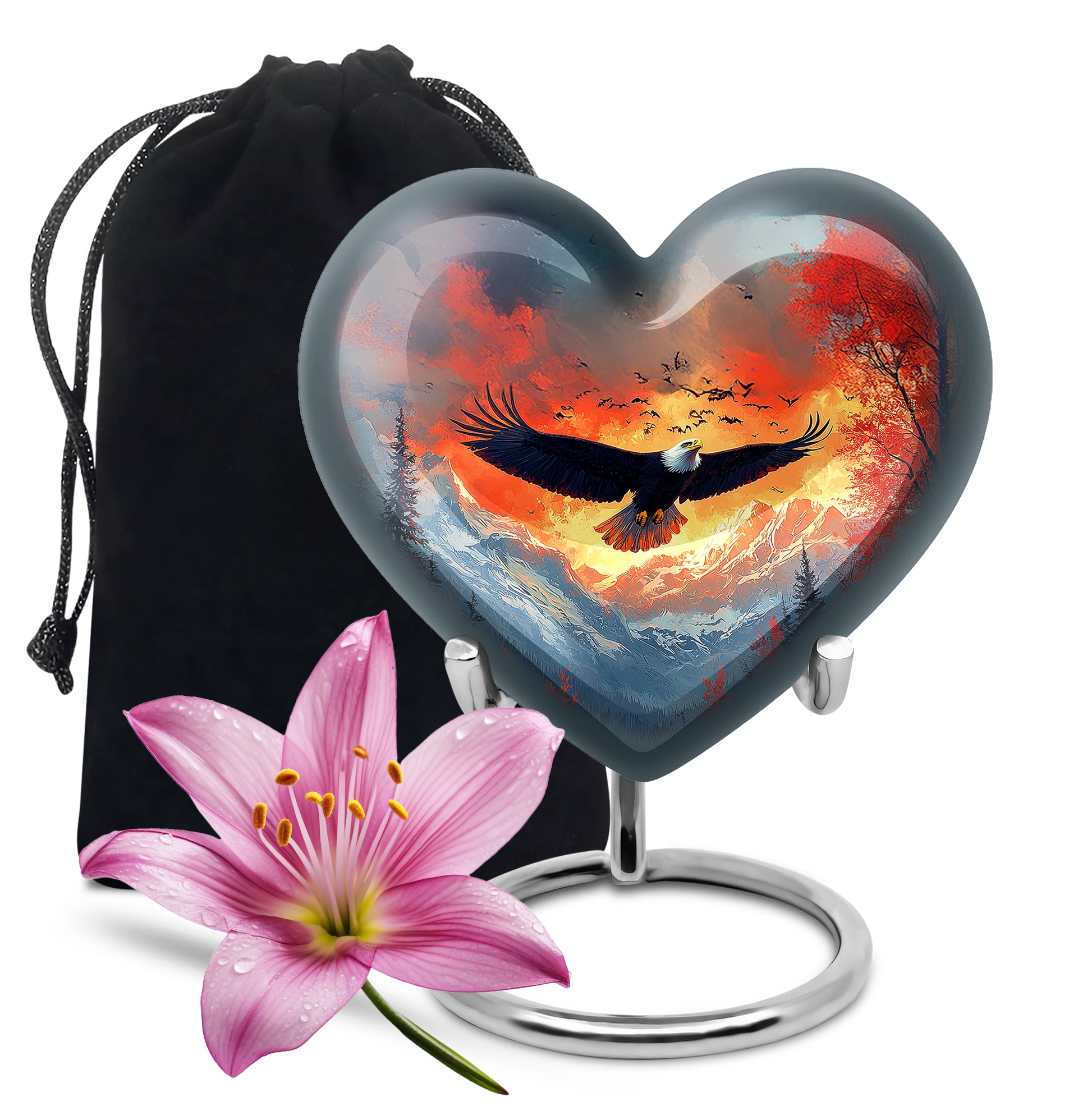 Powder Blue Eagle Cremation Urn detail view - heart-shaped eagle design symbolizing eternal love - full-size 10 inch 200 cubic inch adult cremation urn